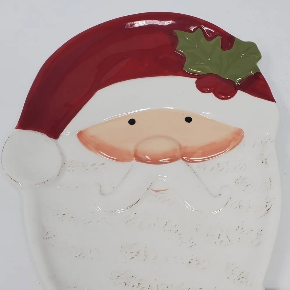 PIER 1 IMPORTS EARTHENWARE VINTAGE SANTA PLATE TRAY DECOR COLLECTIBLE CHRISTMAS